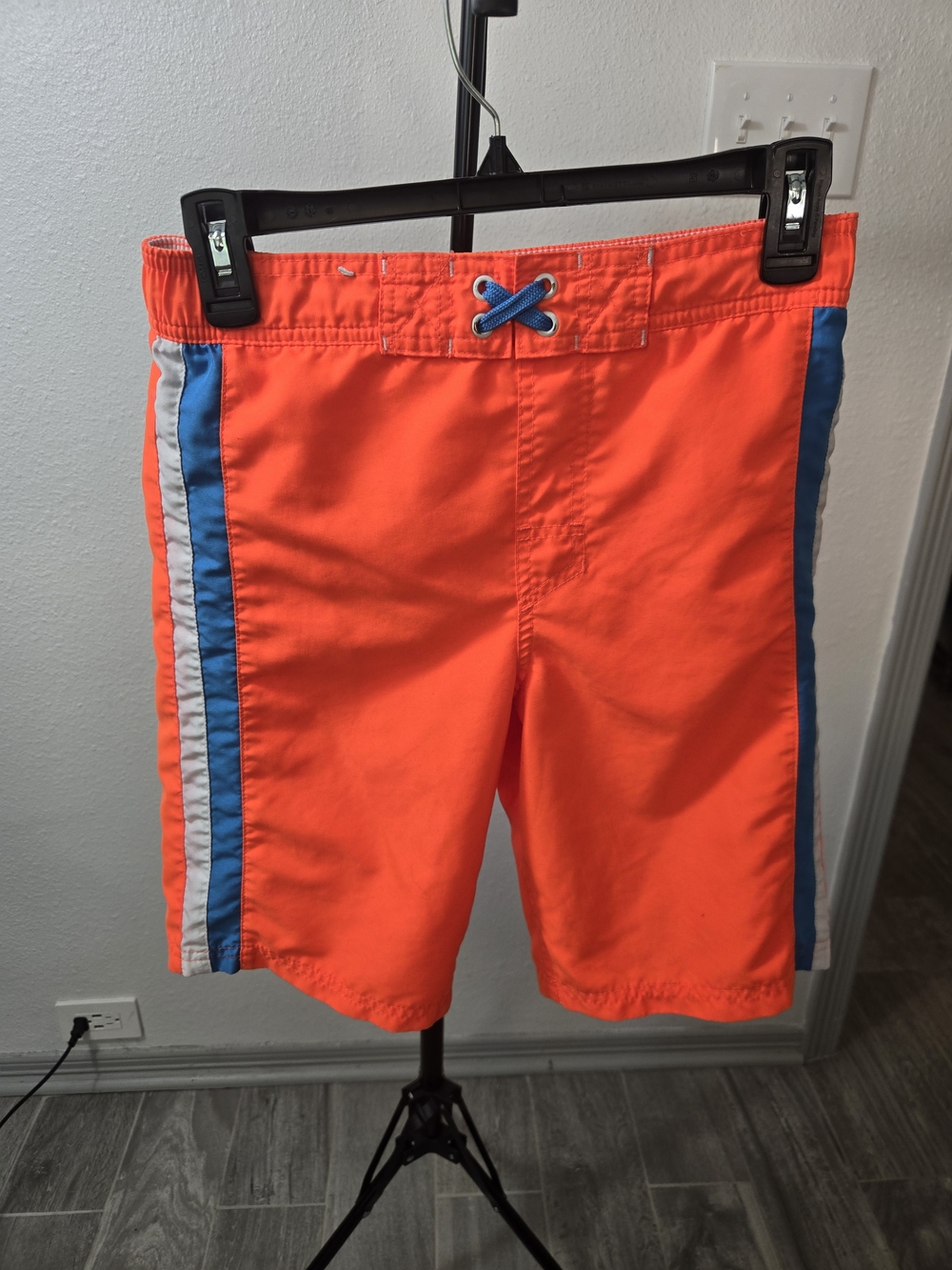 Cat & Jack Bright Orange Boys' Swim Trunks with Blue & White Side Stripes